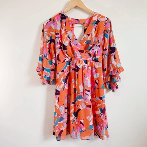 Clover & Sloane Flutter Sleeve Floral Mini Dress Women's Size XS - Picture 8 of 8